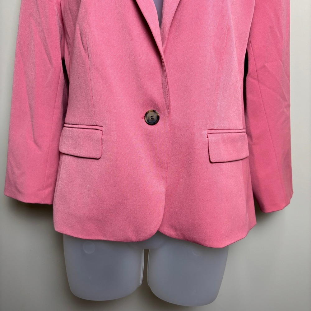 Ann Taylor Pink Long Sleeve One Button Padded Shoulders Blazer Jacket Womens 6 - Picture 3 of 7